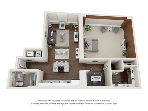 Floor plan for 1 bed, 1 bath, 1038 sqft